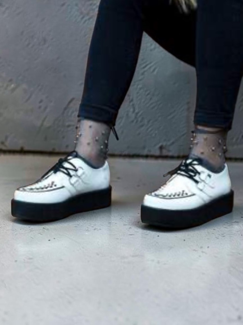 T.U.K. White Leather Viva Mondo Creeper | size 8W